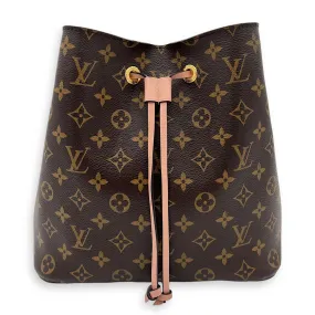 NeoNoe MM Brown Bucket Bag in Monogram Coated Canvas, Gold hardware