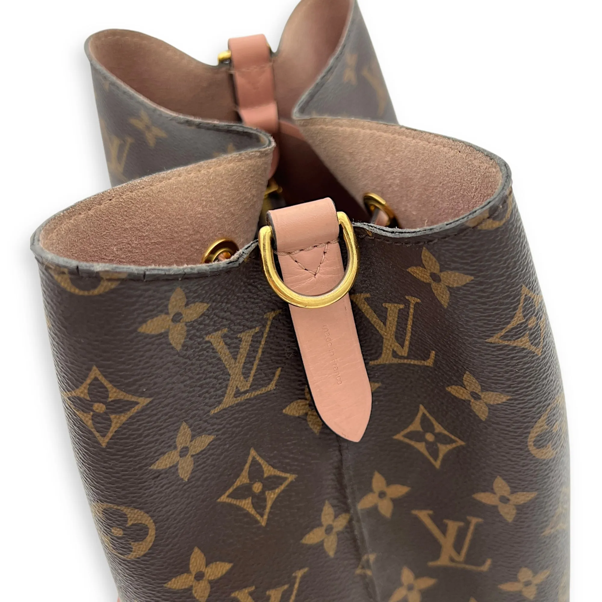 NeoNoe MM Brown Bucket Bag in Monogram Coated Canvas, Gold hardware