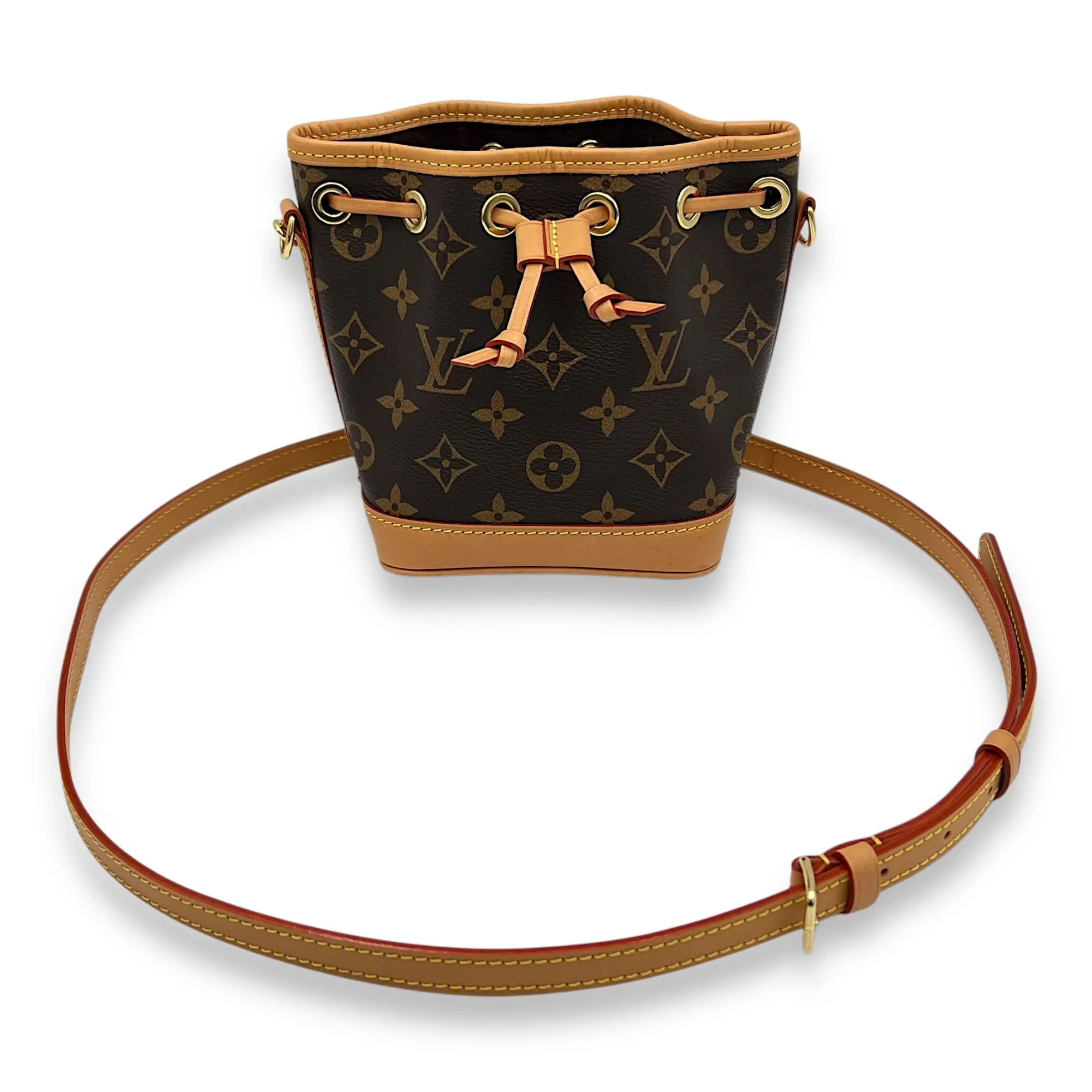 Noe Bucket Bag Brown in Monogram Coated Canvas, Gold hardware