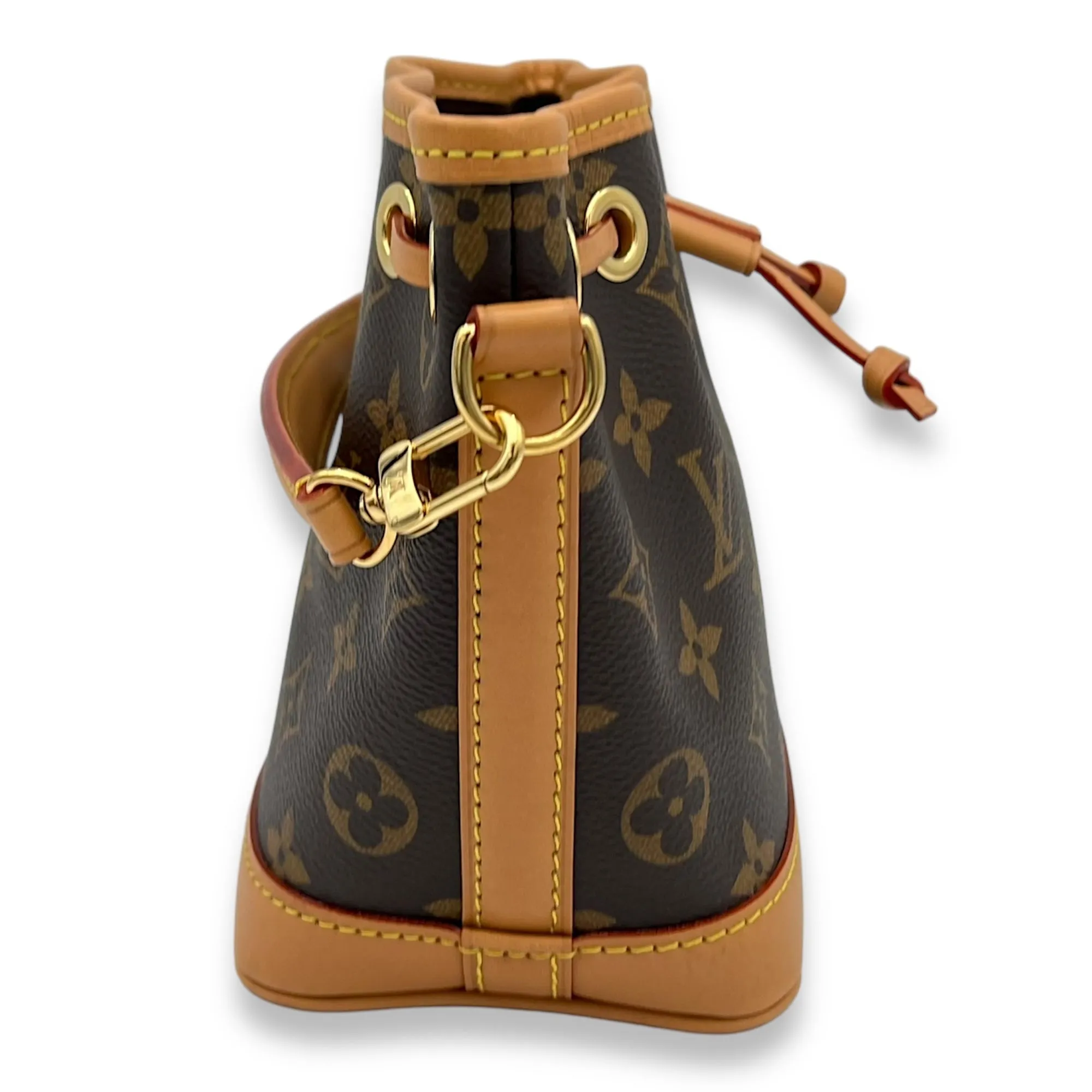 Noe Bucket Bag Brown in Monogram Coated Canvas, Gold hardware