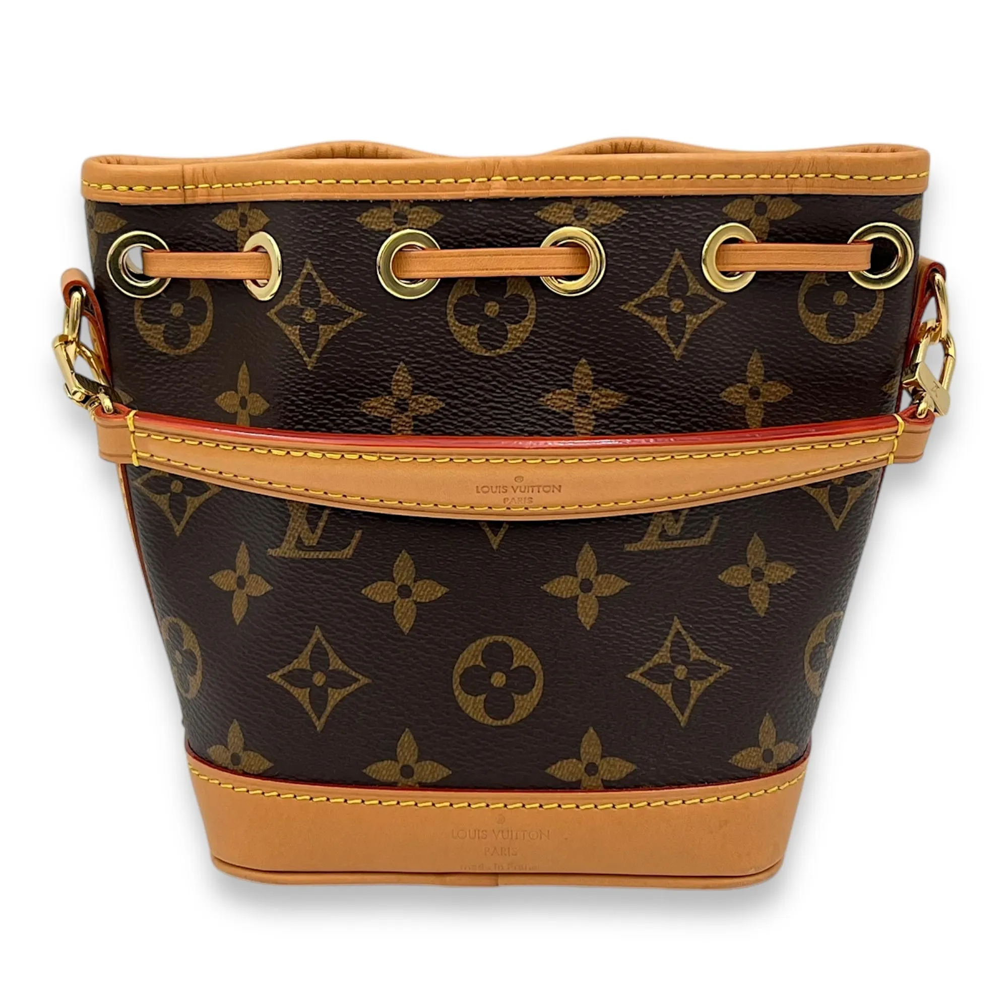 Noe Bucket Bag Brown in Monogram Coated Canvas, Gold hardware