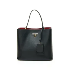 Panier Two-Way Black Bucket Bag in Saffiano Leather, Gold hardware