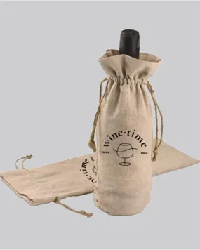 Printed Cotton-Jute Natural Wine Bags with Drawstrings Closure - Custom Jute Drawstrings With Your Logo