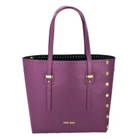 Purple Genuine Italian Pebbled Leather Large Tote Bag