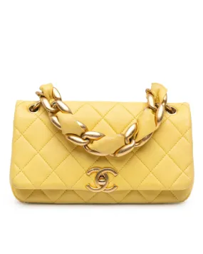 Quilted Lambskin Chain Flap Satchel with Interlocking Cs