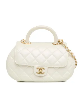 Quilted Lambskin Top Handle Flap Satchel with Chain Strap