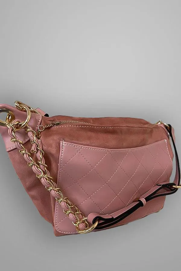 Quilted Pouch Vegan Suede Saddle Handbag