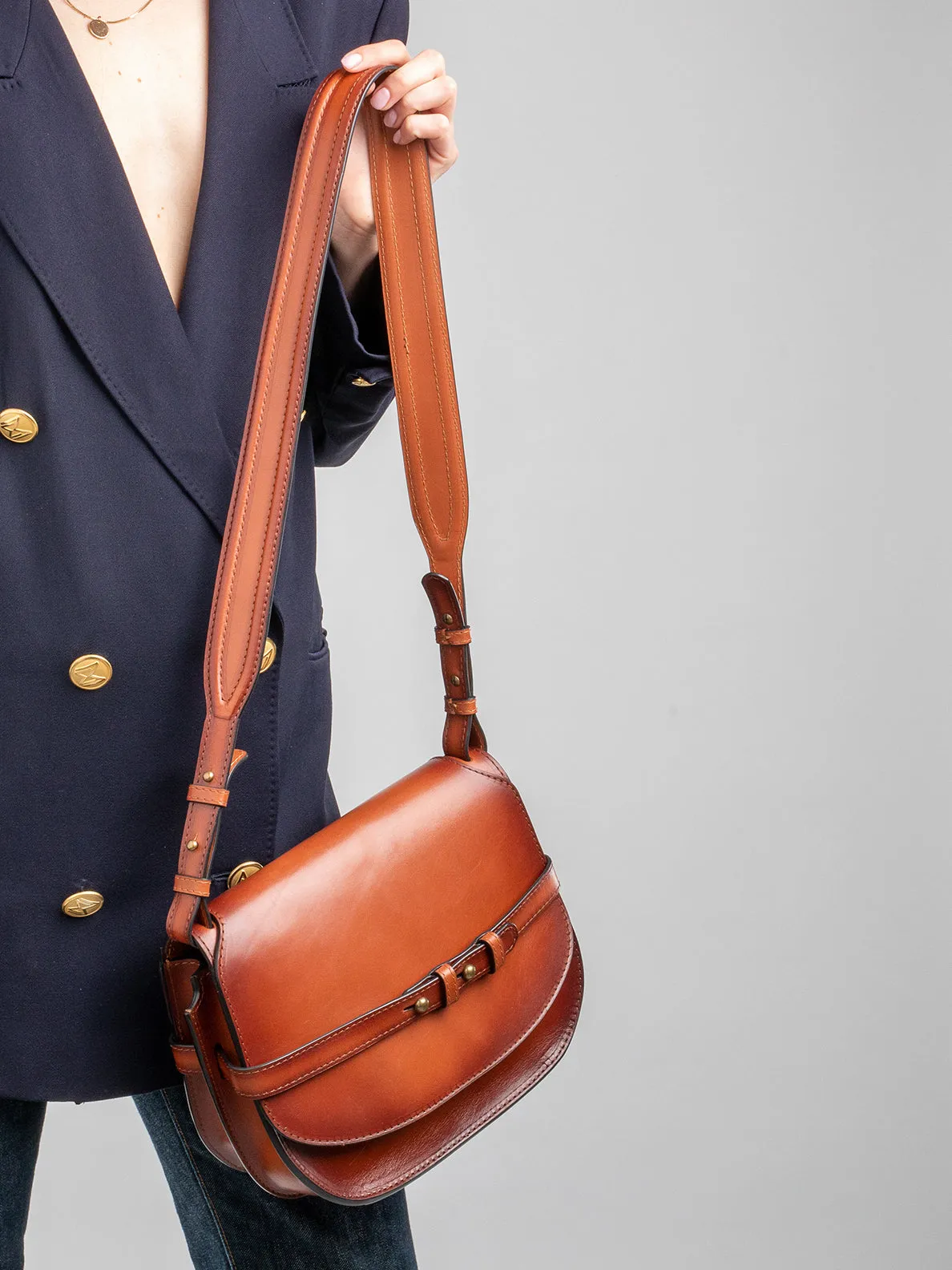 SADDLE 011 - Brown Leather Crossbody Bag