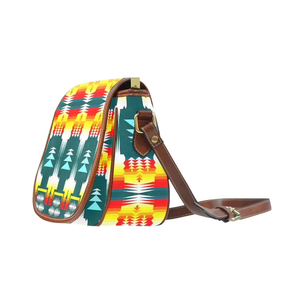 Sage Fire and Sky on White Saddle Bag/Small