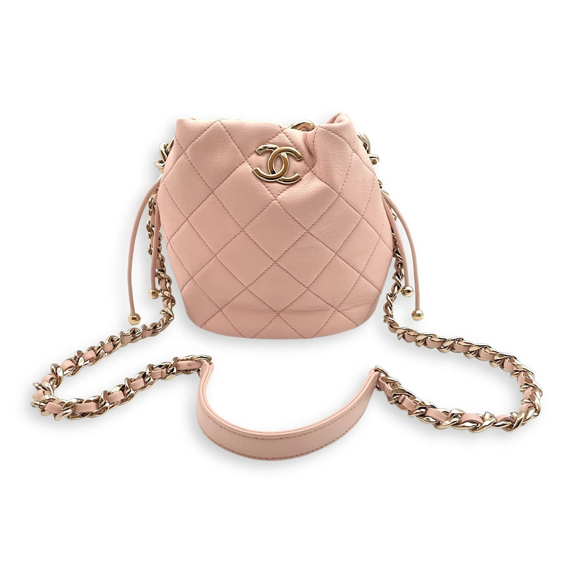 Seasonal Drawstring 16x17x12cm Pink Bucket Bag in Calfskin, Gold hardware