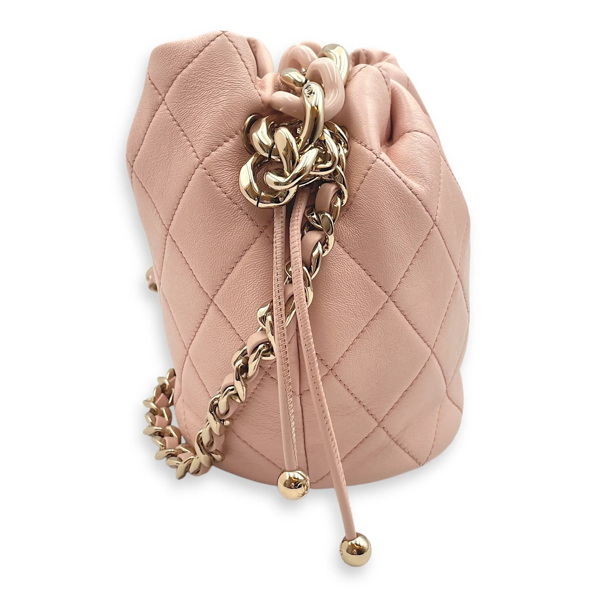 Seasonal Drawstring 16x17x12cm Pink Bucket Bag in Calfskin, Gold hardware