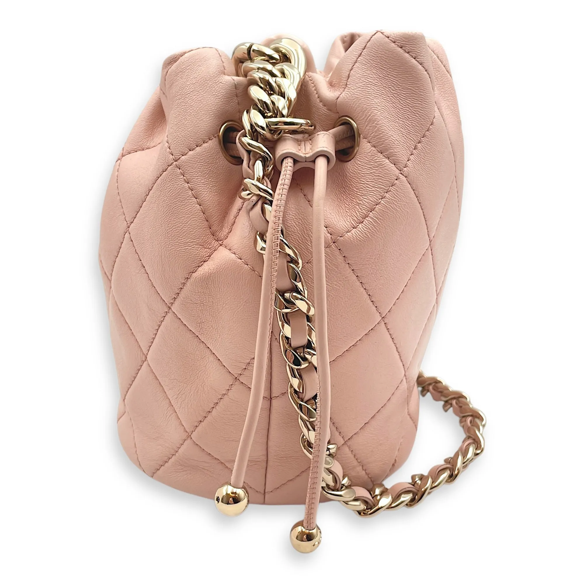 Seasonal Drawstring 16x17x12cm Pink Bucket Bag in Calfskin, Gold hardware