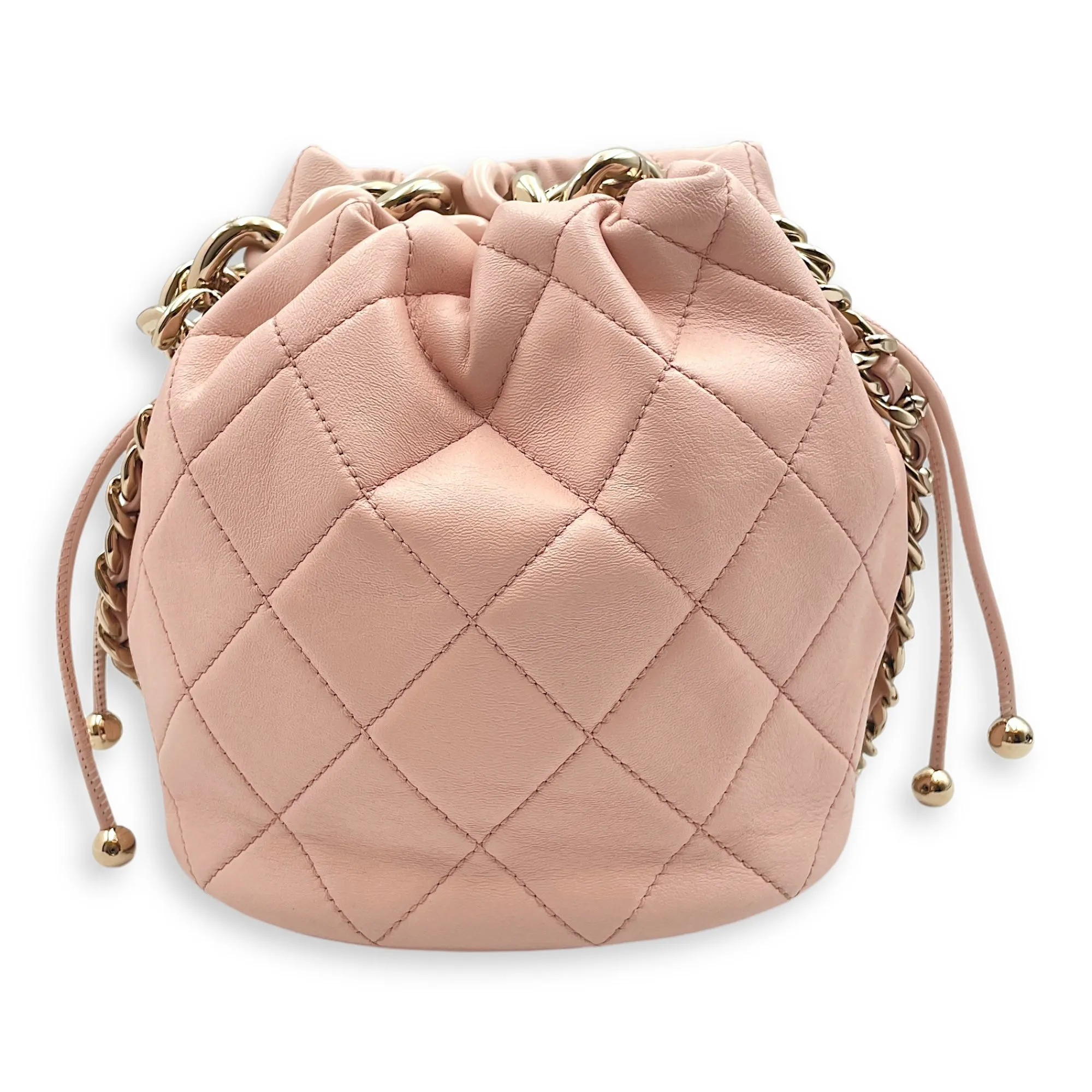 Seasonal Drawstring 16x17x12cm Pink Bucket Bag in Calfskin, Gold hardware