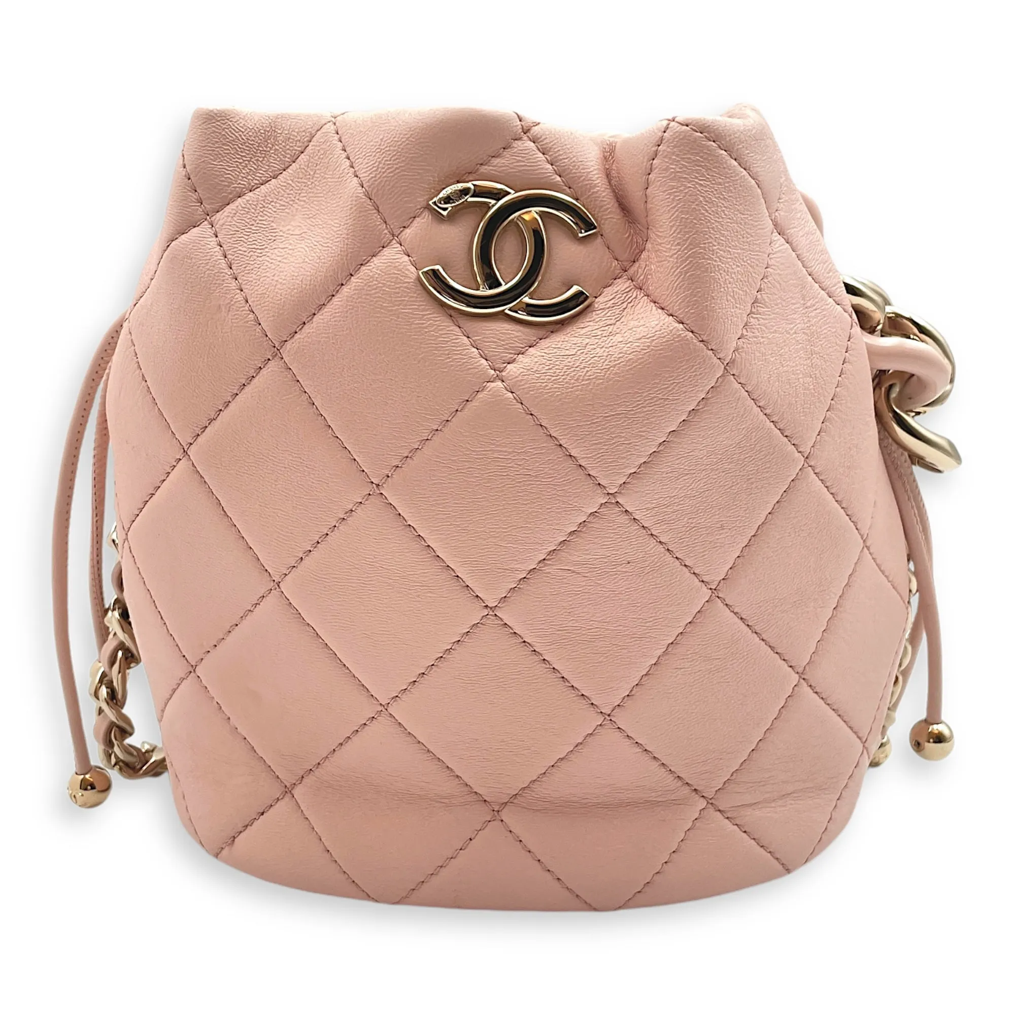 Seasonal Drawstring 16x17x12cm Pink Bucket Bag in Calfskin, Gold hardware