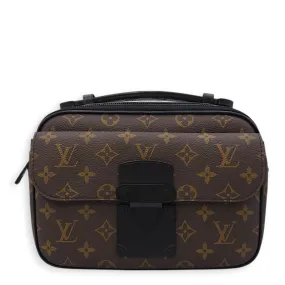 SLock Messenger Monogram Macassar Crossbody Bag in Calf, Canvas, Black powder coated hardware