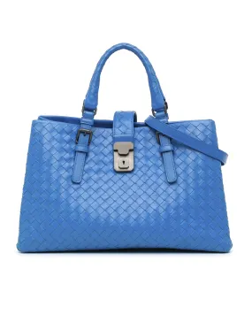 Small Intrecciato Woven Leather Roma Satchel with Detachable Strap