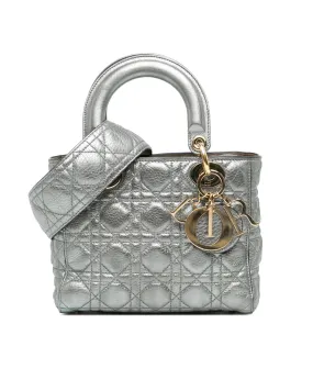 Small Metallic Calfskin Quilted Handbag with Detachable Strap