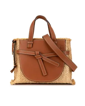 Small Raffia and Leather Top Handle Bag with Detachable Strap