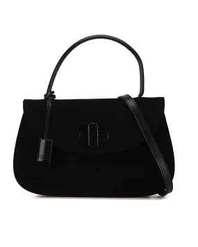 Suede Leather Satchel with Detachable Strap and Twist Lock Closure