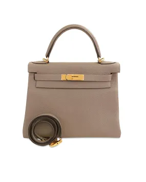 Togo Leather Kelly Bag with Detachable Strap and Twist Lock Closure