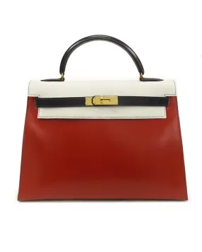 Tricolor Box Calf Kelly Sellier with Twist Lock Closure