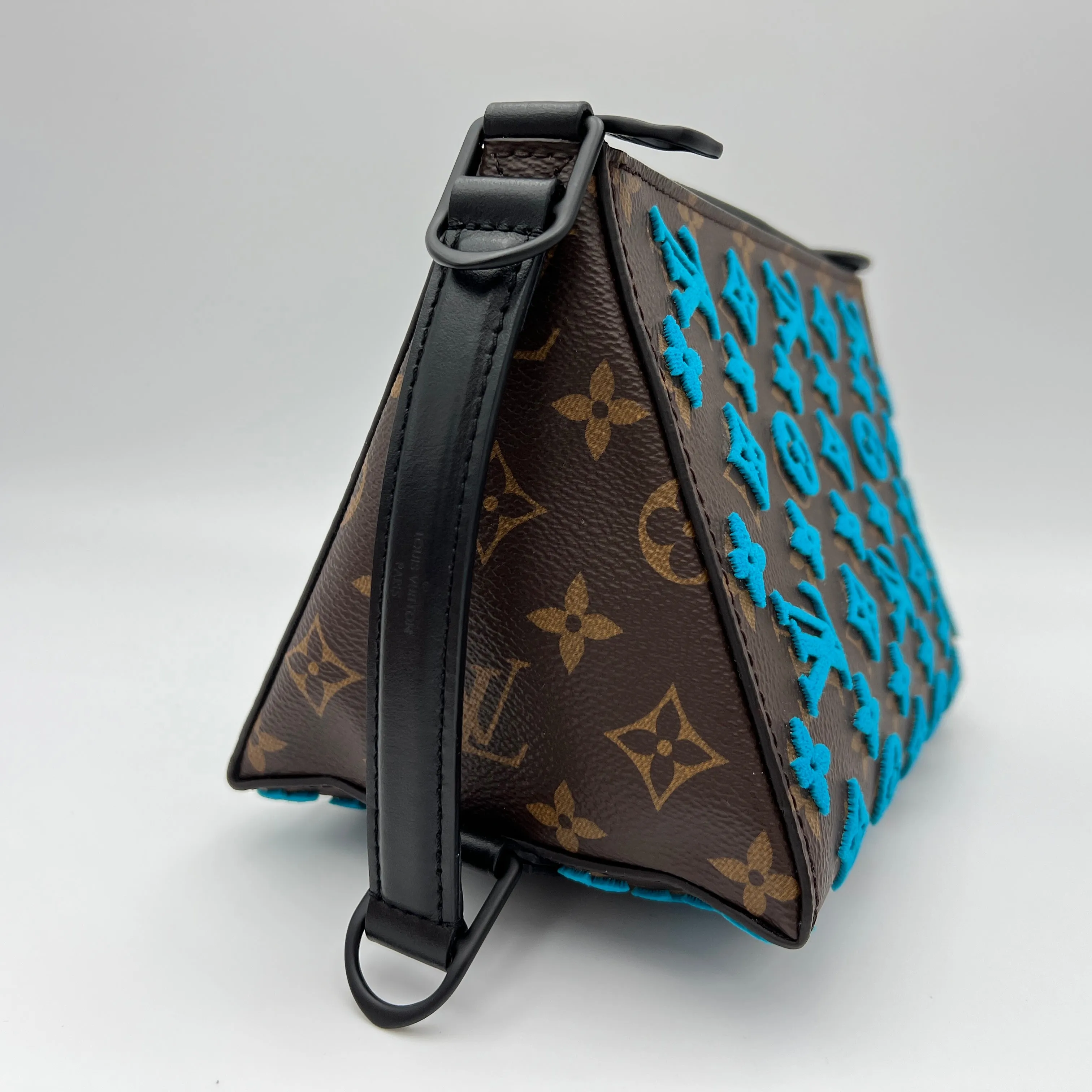 Tuffetage Triangle Brown Messenger Bag in Monogram Coated Canvas, Lacquered Metal hardware