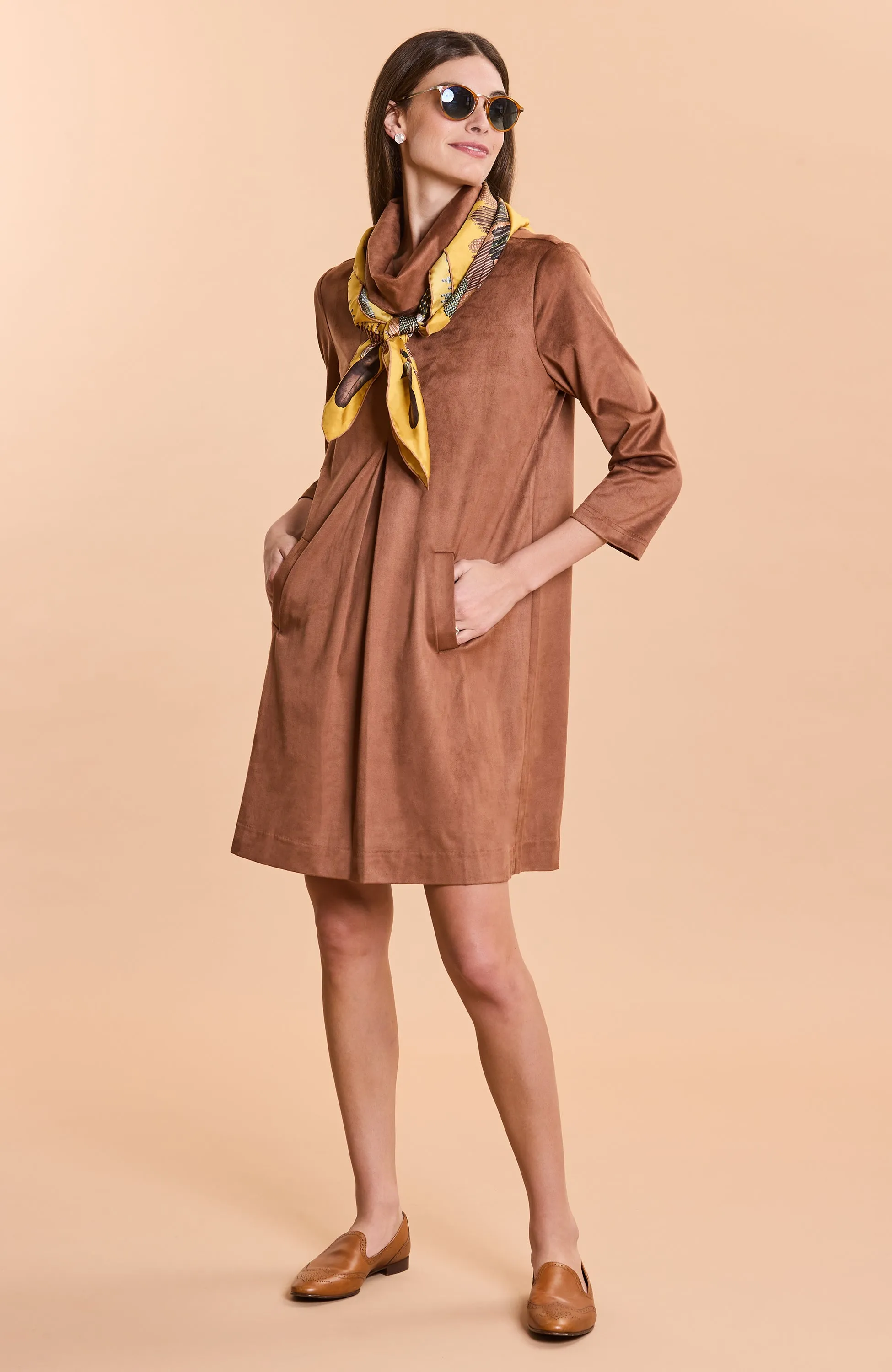 Tyler Böe Kim Cowl Faux Suede Dress - Saddle