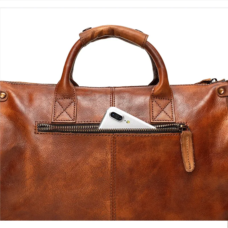 Vegetable Tanning Leather Postman Bag Briefcase Messenger Crossbody Bags