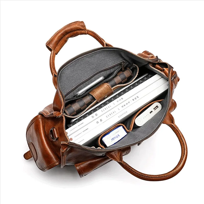 Vegetable Tanning Leather Postman Bag Briefcase Messenger Crossbody Bags