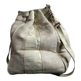 Vintage Leather and Canvas Drawstring Bucket Bag