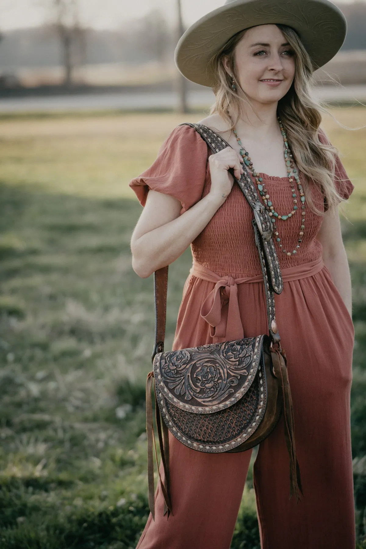 Vintage Saddle Bag with Belt Strap by Double J Saddlery