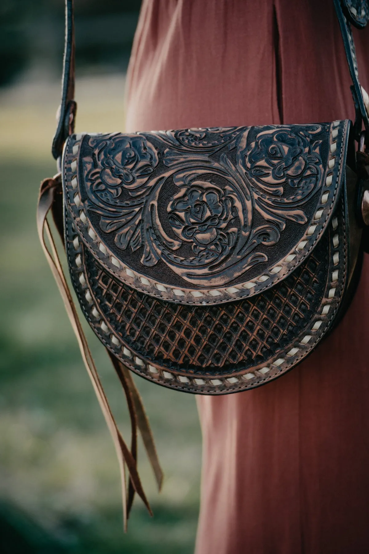 Vintage Saddle Bag with Belt Strap by Double J Saddlery