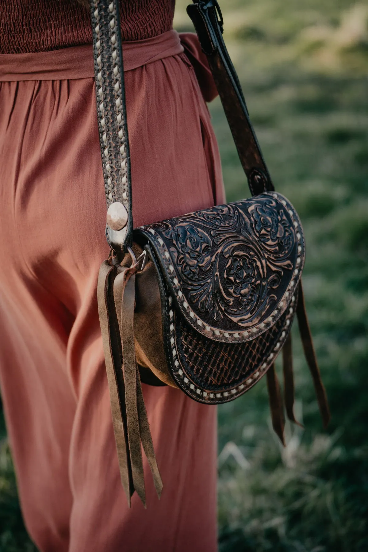 Vintage Saddle Bag with Belt Strap by Double J Saddlery