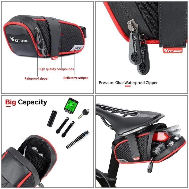 WEST BIKING Bicycle Waterproof Tail Bag Mountain Bike Riding Equipment Saddle Bag Large (Black Red)