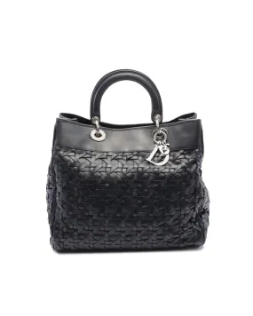 Woven Lambskin Avenue Tote with Structured Handles