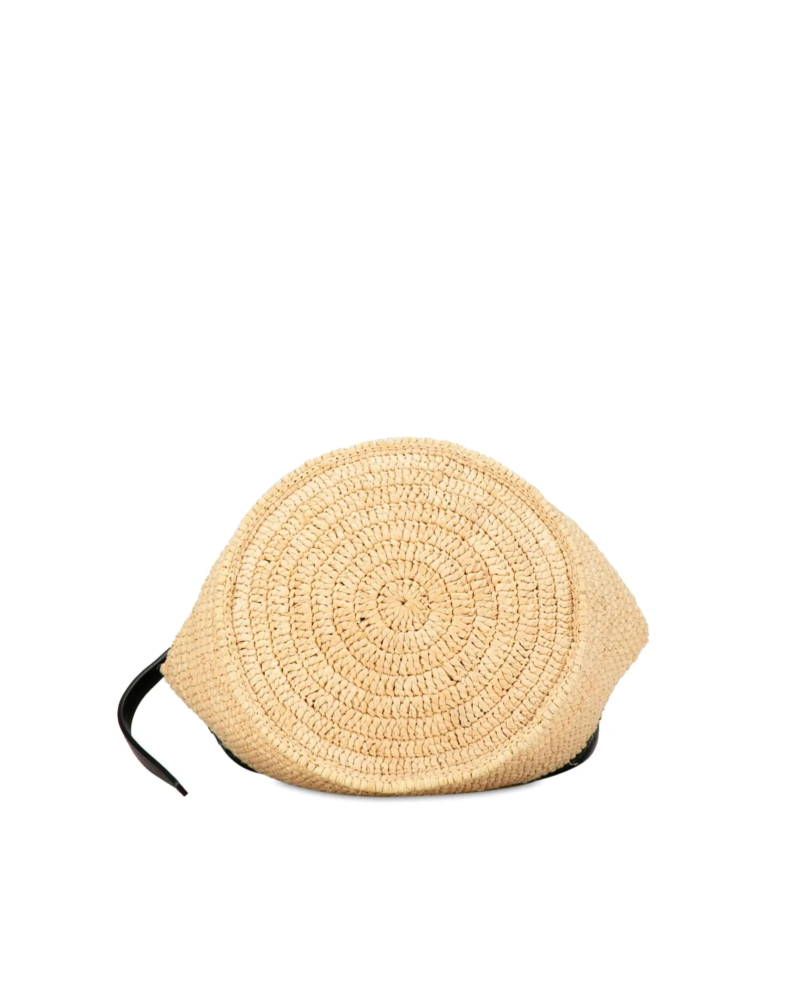 Woven Raffia Bucket Bag with Leather Trim and Rolled Handle