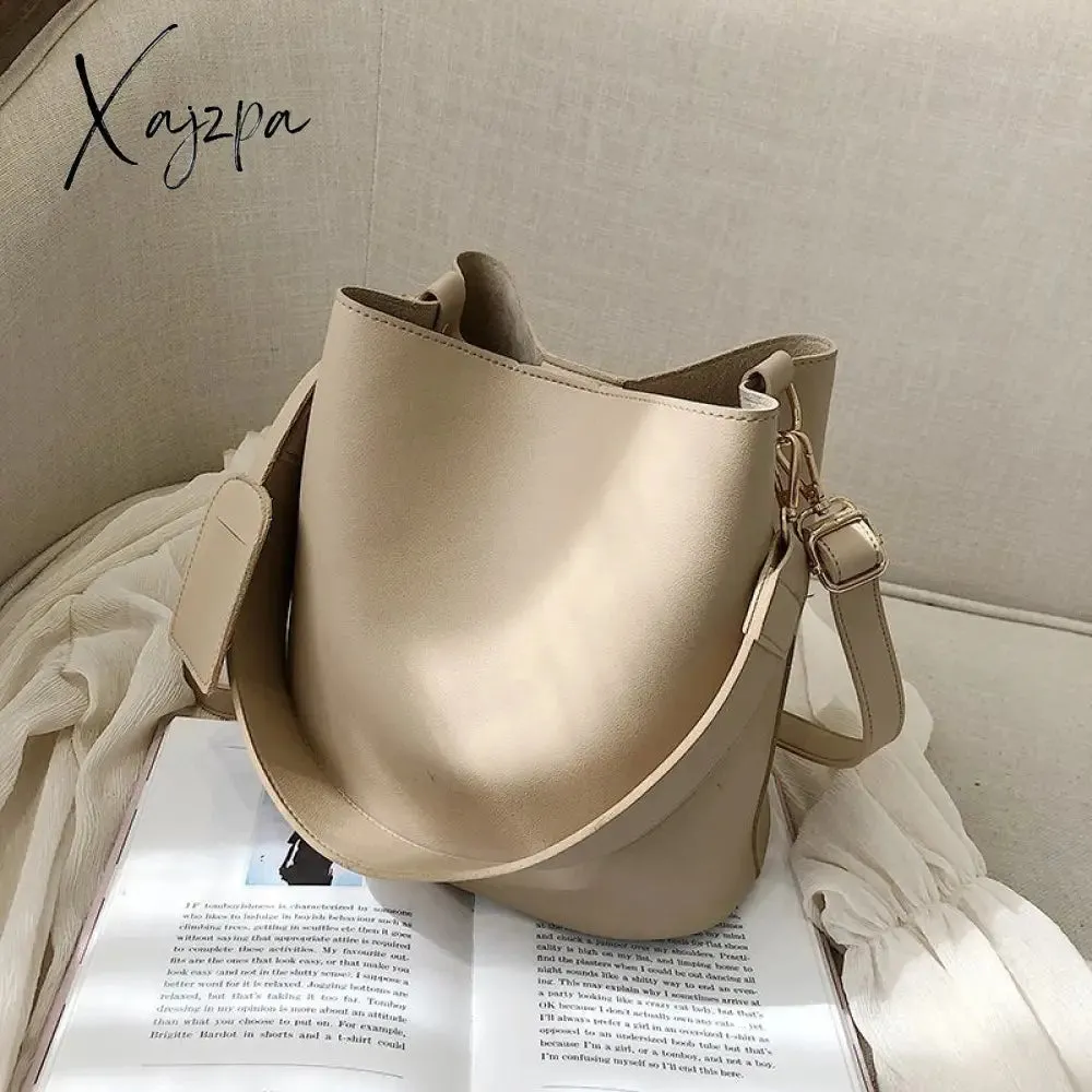 Xajzpa - 2piece/set Fashion Designer Pu Leather Women&#39;s Handbags Good Casual Ladies Tote Female Black Bucket Women Shoulder Crossbody Bag