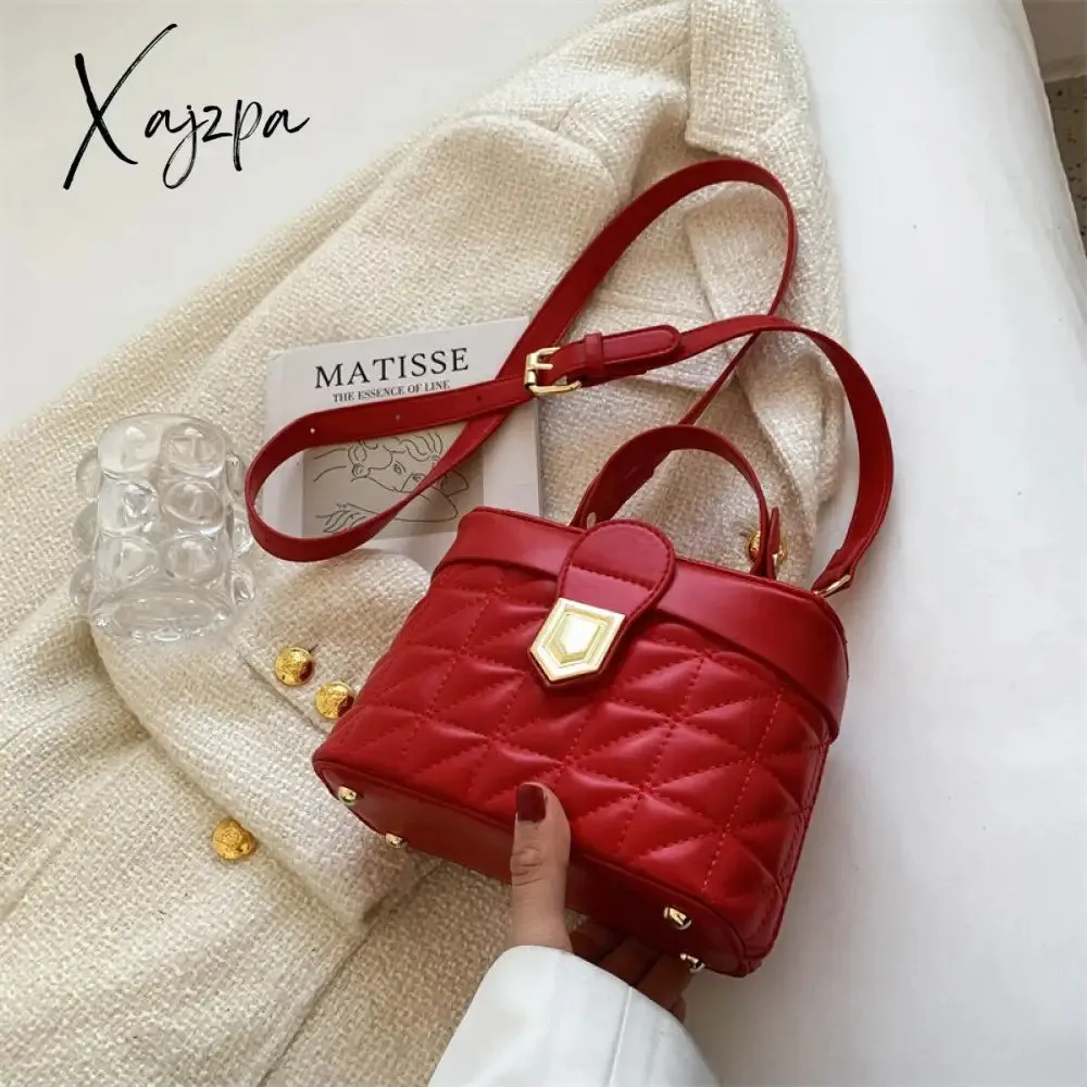 Xajzpa - Embroidery Tote Bucket Bag New High-quality PU Leather Women's Designer Handbag Luxury brand Shoulder Messenger Bag Box bag