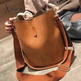 Xajzpa - Messenger bag Women Bucket Shoulder Bag large capacity vintage Matte PU Leather lady handbag Luxury Designer bolsos mujer Black