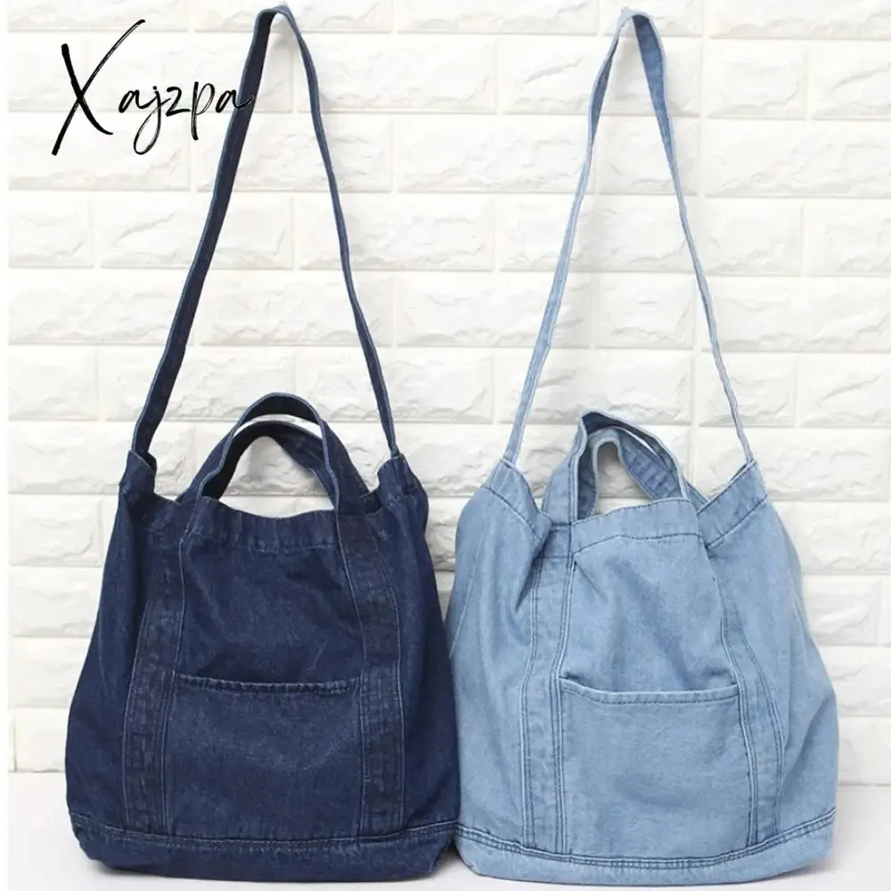 Xajzpa - New Denim Bag Neutral And Women Canvas Bag Large Shopping Bag Art Student Bag Unisex Shoulder Bag