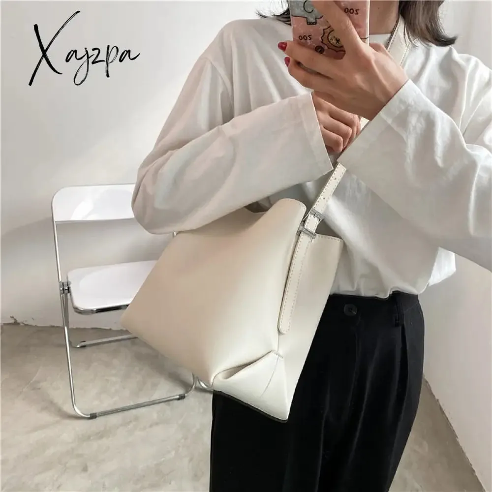 Xajzpa - PU Leather Women Bucket Shoulder Bag Brand Luxury Solid Color ladies Handbags Casual Female Crossbody bags bolsas totes