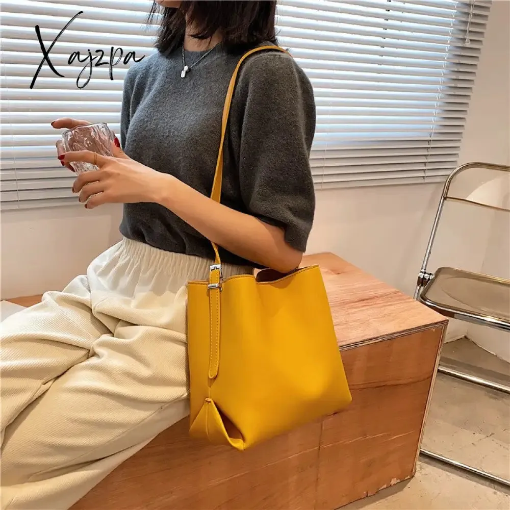 Xajzpa - PU Leather Women Bucket Shoulder Bag Brand Luxury Solid Color ladies Handbags Casual Female Crossbody bags bolsas totes