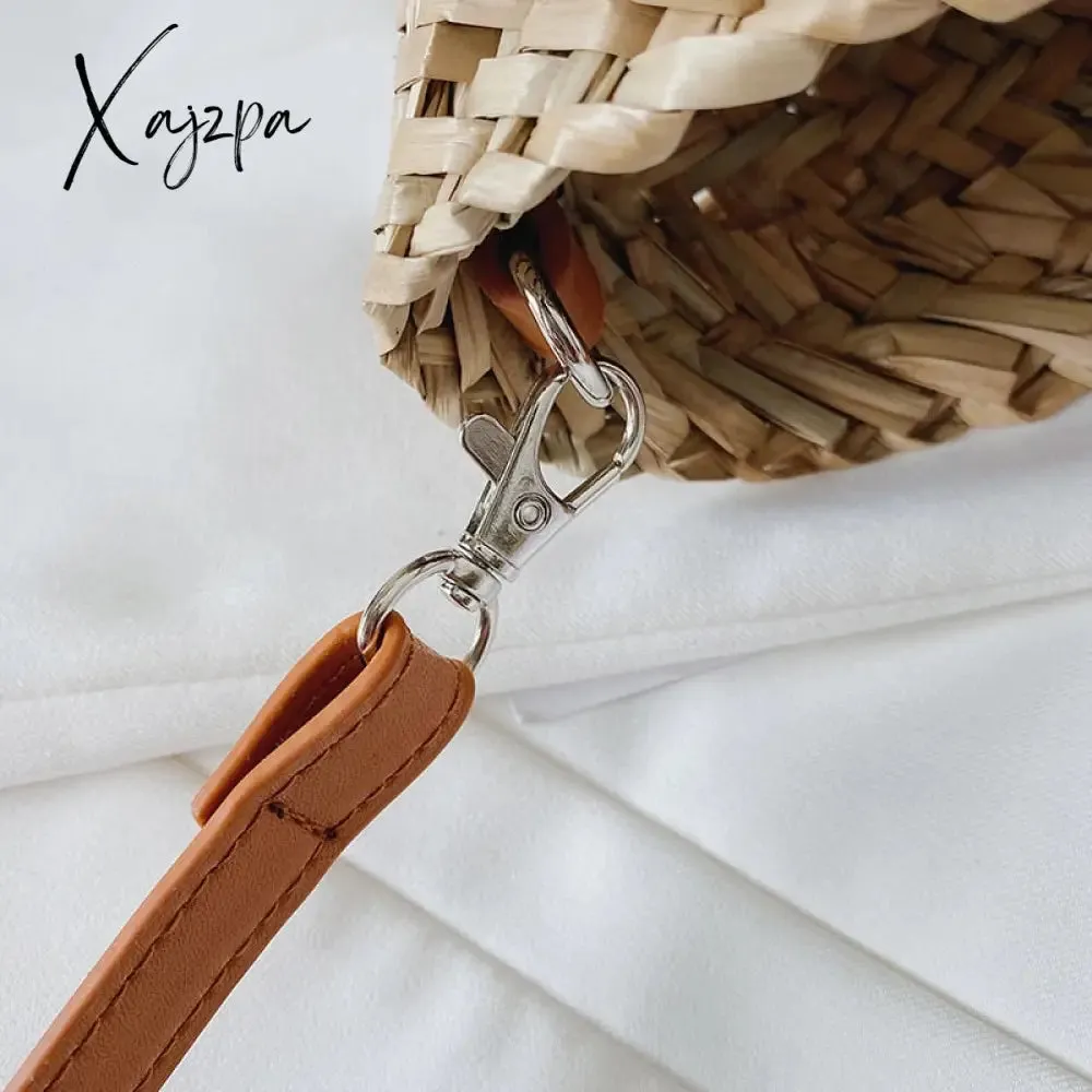 Xajzpa - Straw Summer Beach Bag Women Vintage Handmade Woven Shoulder Bag Shell Fashion Tote Vacation Casual Bucket Bag