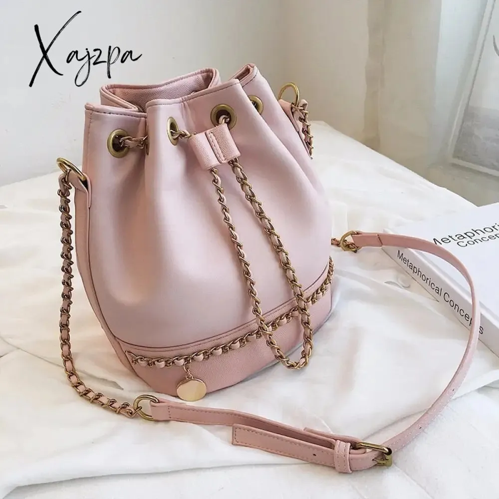 Xajzpa - Women Bag PU Leather Shoulder Bag Fashion Chain Bucket Bag Bolsa Feminina Luxury Handbags Women Bags Designer Bolsos Mujer