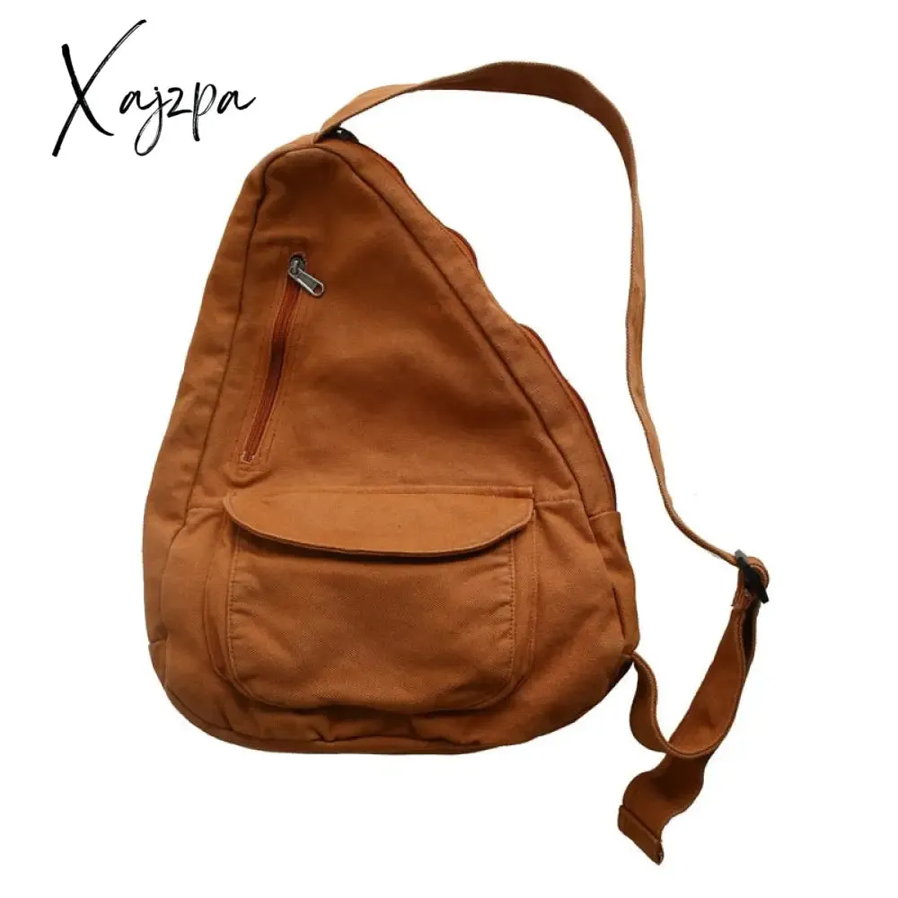 Xajzpa Women Shoulder Messenger Bag Canvas Crossbody New Trend Fashion Female Bag Solid Color High Quality Ladies Chest Bag