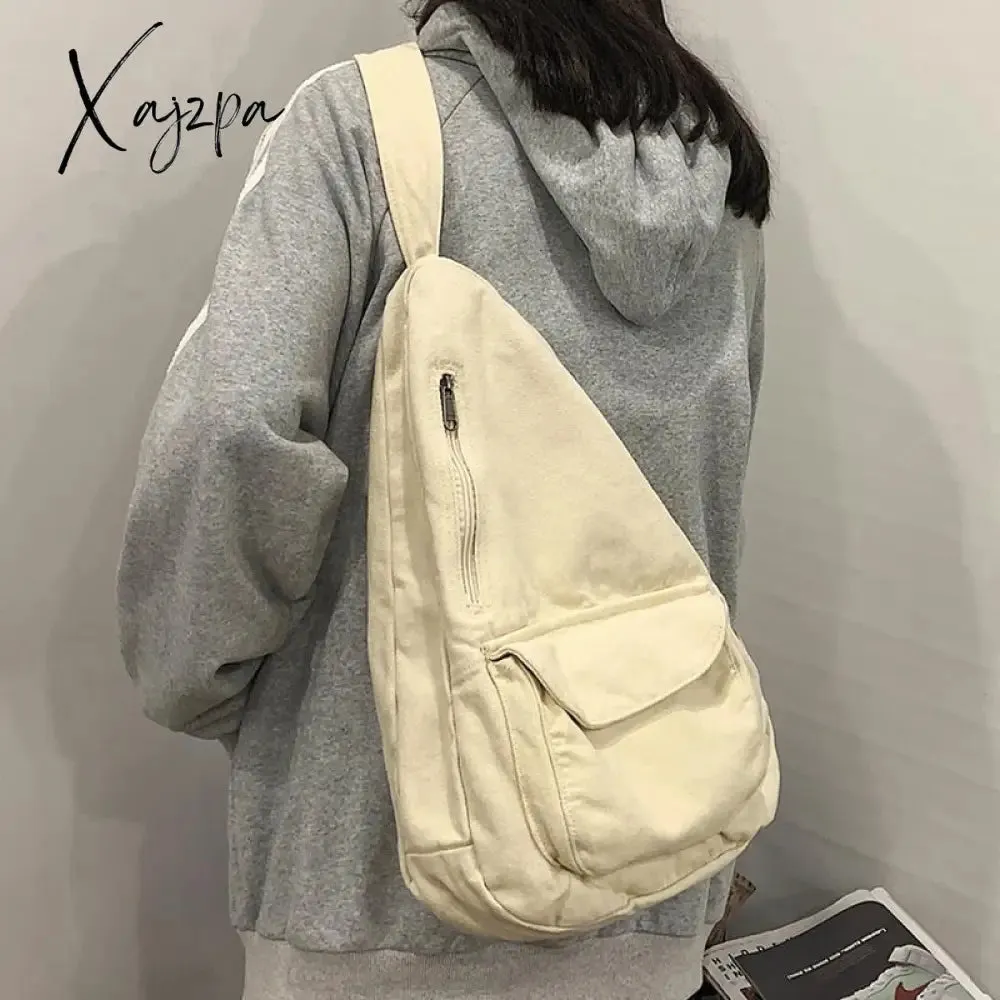 Xajzpa Women Shoulder Messenger Bag Canvas Crossbody New Trend Fashion Female Bag Solid Color High Quality Ladies Chest Bag